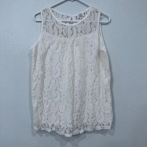 Shannon Ford New York White Lace Sleeveless Blouse L Keyhole Back Lined Tank Top